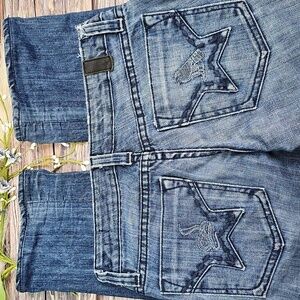 PEOPLE'S LIBERATION COBRA DISTRESSED LOW-RISE FLARE DENIM BLUE JEANS